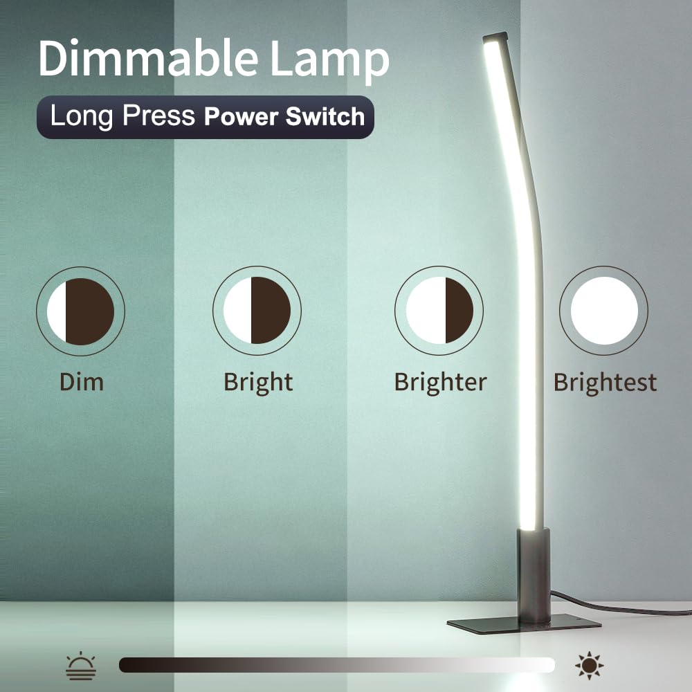 GEPROSMA Bedside Lamp Slim with Cable(USB 5V 2A),Metal Table Lamp 17.4”/44CM,Thin Small Dimmable Desk Light 3 LED Modes,Stylish Minimalist Modern Design,for Bedroom Living Room Home Office,Black - Image 2