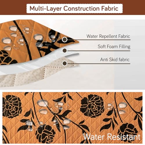 Image of HOKIPO 'Elira Series' Printed Quilted One-Piece L Shape 6 Seater (3+3) Sofa Cover with Right Chaise | Anti-Slip Design, Copper Brown Floral (AR-6230-C8)