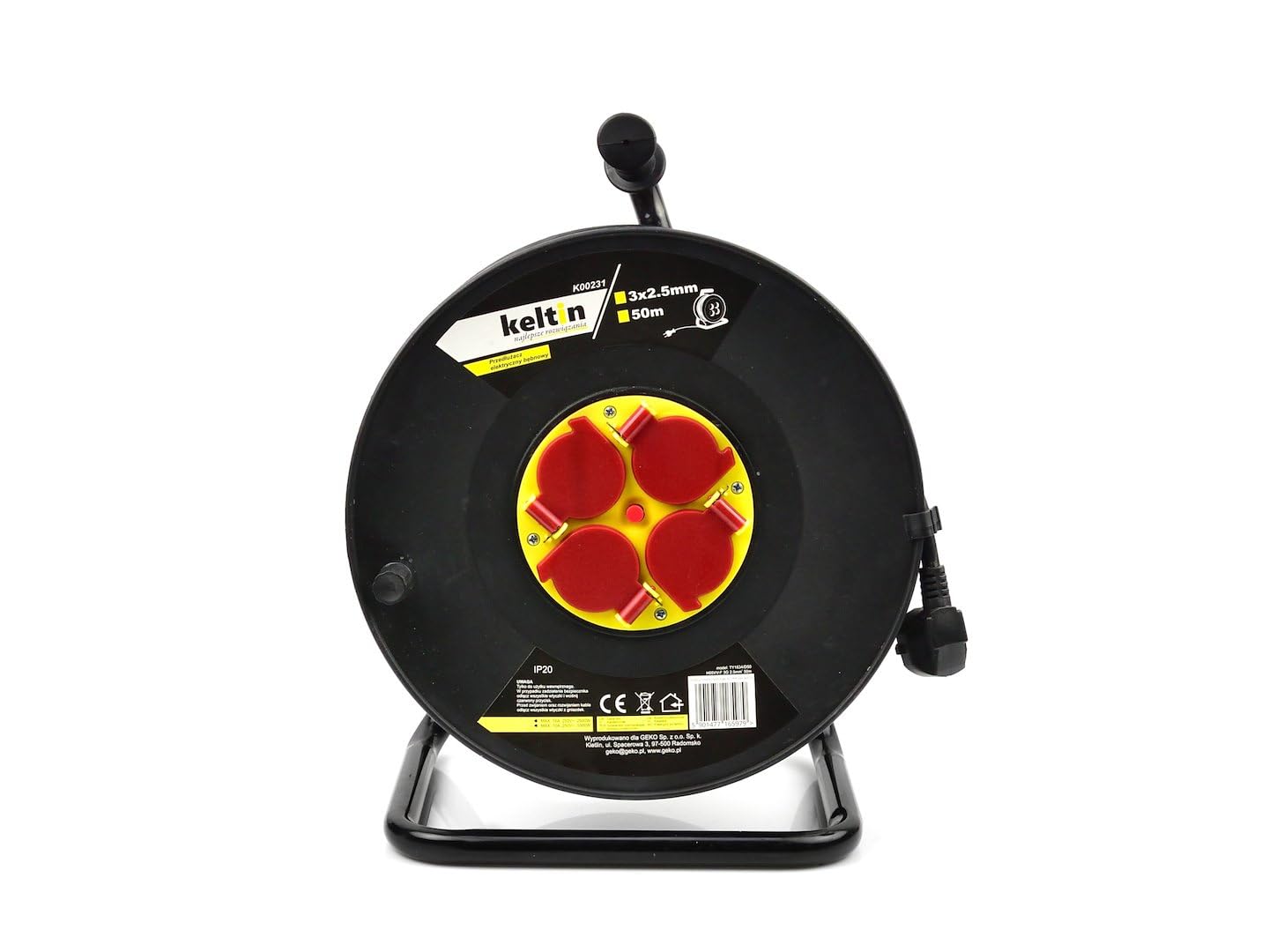 BSD Rallonge électrique enrouleur 50m 4 prises 230V avec protection thermique, idéale pour maison, jardin et chantiers. Câble 3x2,5mm, robuste et sécurisé.