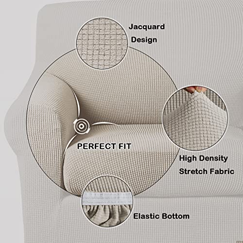 Image of Turquoize Stretch Sofa Slipcover 2 Pieces Sofa Cover Couch Cover for 2 Cushion Couch Washable Furniture Protector Covers with Elastic Bottom Feature Thick Jacquard Fabric (Loveseat, Island Fossi)