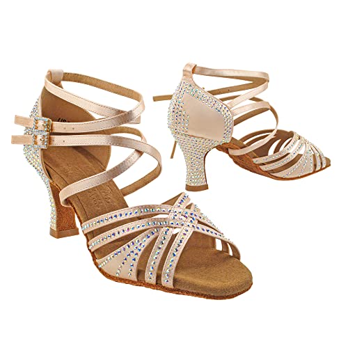 Very Fine Alexandria Womens Flesh Satin Salsa Tango Latin Ballroom Waltz Dance Shoes 2.5" Spool Heel US Size 9 M