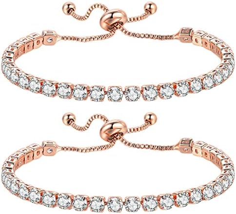 JewelryWe Tennis Bracelet Sparkling Cubic Zirconia Stainless Steel Link Chain Bracelet for Men Women, Wedding Anniversary Birthday Christmas Gift