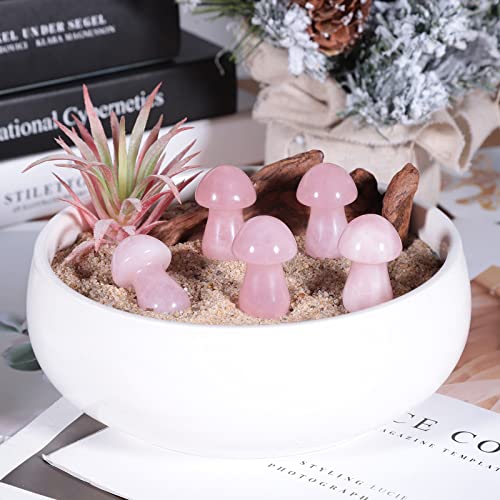 Nupuyai 2pcs Rose Quartz Mini Crystal Stone Statue Carved Quartz Mashroom Decor, Energy Healing Polished Stone Figurine - Image 4