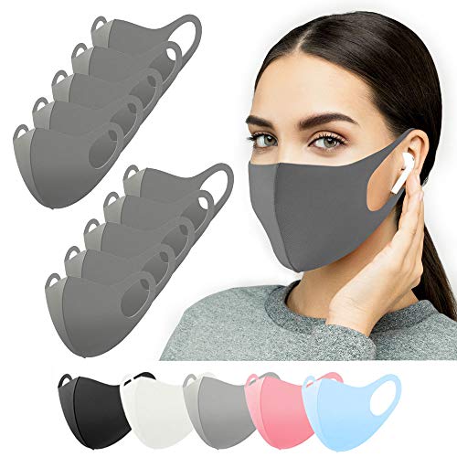Stoffmaske 10 Stück grau für ältere Kinder Jugendliche Erwachsene, Mundschutz Maske waschbar, Behelfsmaske Alltagsmaske Gesichtsmaske Damen Herren Cover