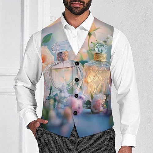 Perfume Rose Floral Mens Slim Fit Suit Vest Dress Waistcoat Casual Business Vest2