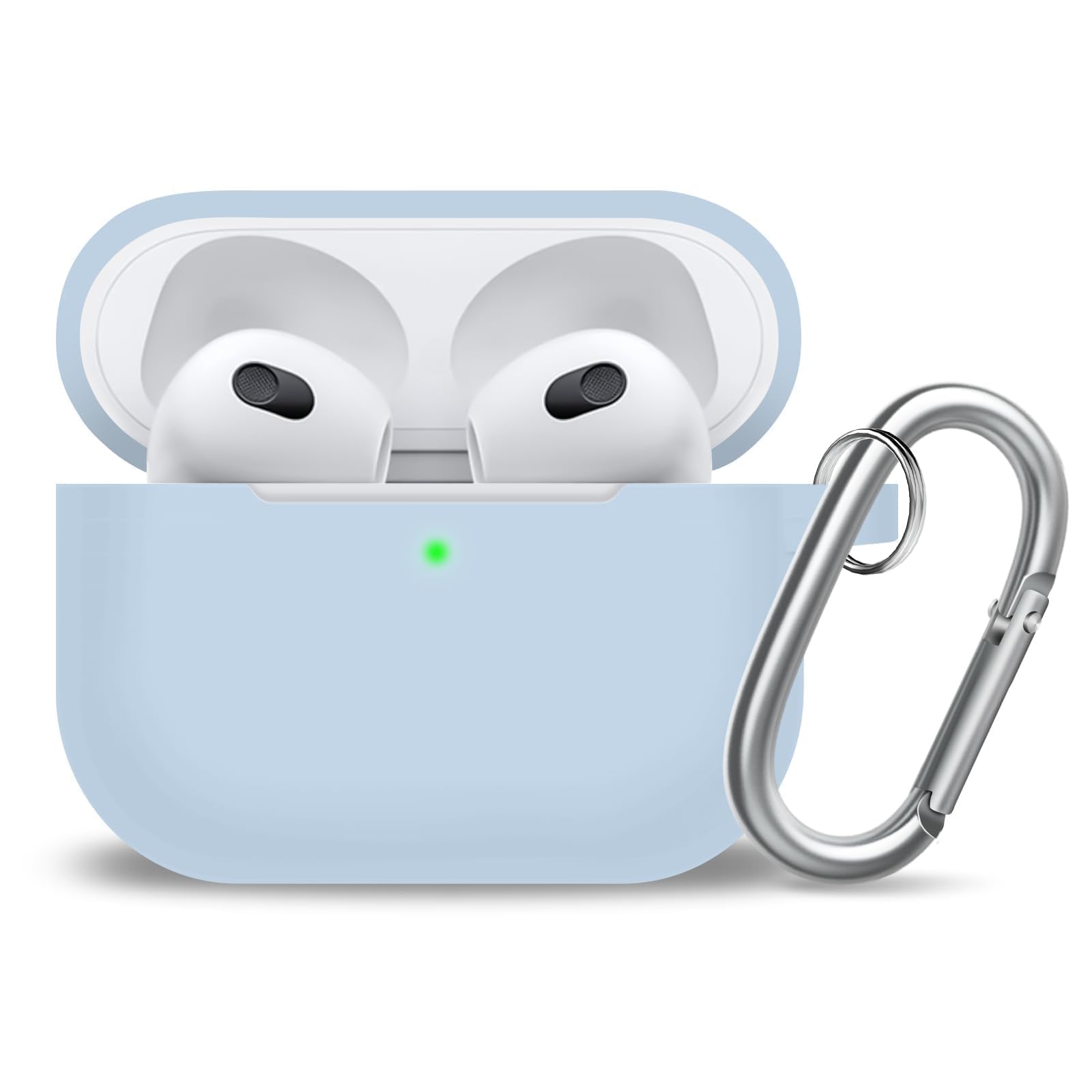 MOLOPPO Compatible with AirPods 3rd Generation Case Cover, Silicone Protective Accessories Skin with Keychain and Cleaner Kit for Women Men,Front LED Visible-Sky Blue