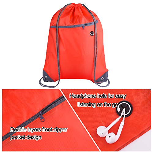 Image of KUUQA 12Pcs Drawstring Backpack Bags Bulk with Zipper Pocket Christmas Gift Bag(Red)