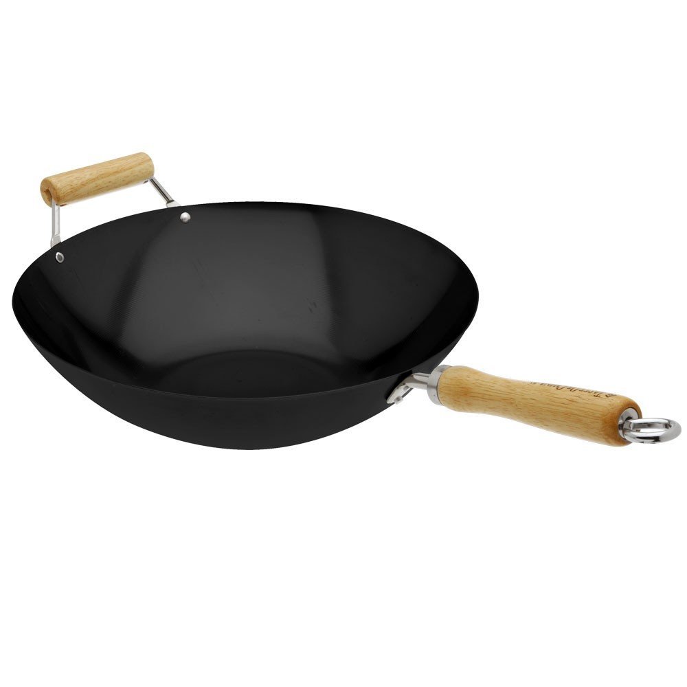 Toci Haushalt Original Wok - Stain in Bois - 35 cm Diameter - Pour la Cuisine asiatique et exotique