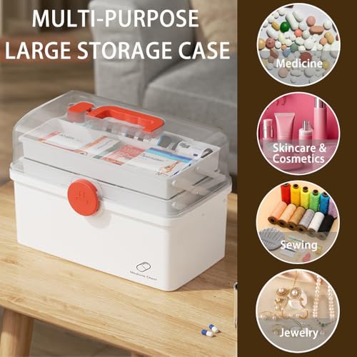 Image of Kaxich 13 inch 3 Layer Multipurpose Storage Box Craft Storage Boxes with Compartments, Plastic Tool Box Medicine Storage Box Sewing Box Hair Accessories Organiser Stationery Box with 2 Trays (Green)