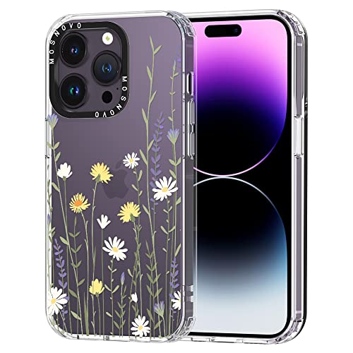 MOSNOVO for iPhone 14 Pro Case, [Buffertech 6.6 ft Drop Impact] [Anti Peel Off] Clear Shockproof TPU Protective Bumper Phone Cases Cover with Wild Meadow Design for iPhone 14 Pro