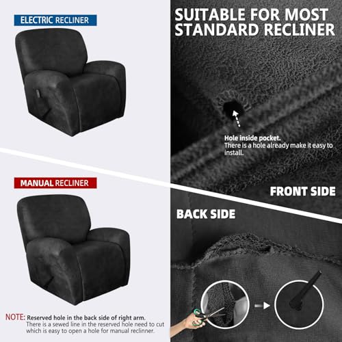 Image of molasofa Recliner Chair Covers 4 Pieces Leather Like Large Recliner Chair Covers with Pocket Waterproof Non Slip Stretch Recliner Slipcover for Lazy Boy Recliner Chairs Washable (Dark Grey)