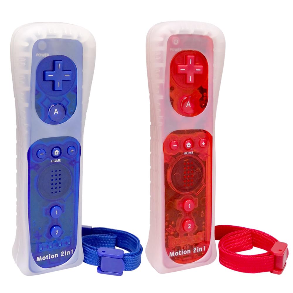 SONVIEE Manette de Wii Remote Controller avec Motion Plus et Nunchuck Contrôleur Joystick Télécommande de Remplacement pour Wii avec étui en Silicone et Dragonne (Rouge&Bleu)