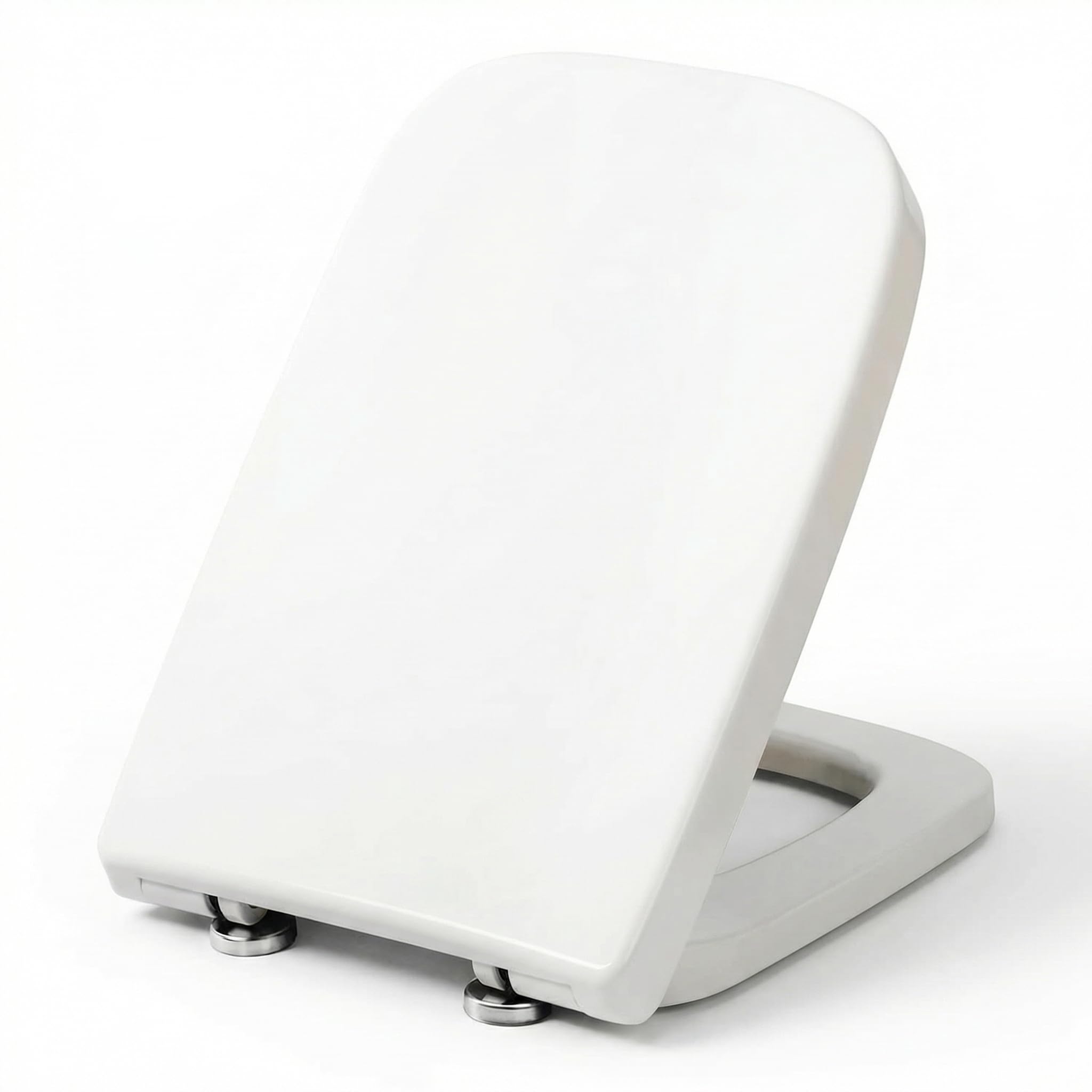 Asiento de Inodoro Cuadrado con Cierre Suave y Bisagras Ajustables de Acero Inoxidable – Tapa con Liberación Rápida, Fácil Limpieza y Fijación Universal para la mayoría de Inodoros, Blanco