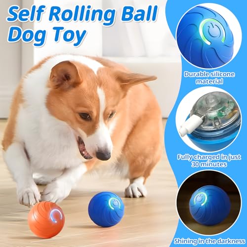 xinrongda 2 Stück Interaktives Hundespielzeug, Interaktiver Spielball für Hunde, Elektrisch Magic Ball, Intelligentes Hundespielzeug mit LED-Lichtern, interaktiver Ballfür Welpen, Klein