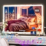 Hasipu Vanity Mirror with Lights and Bluetooth Speaker, 32' x 21.7' LED Makeup Mirror, Lighted Makeup Mirror with Dimmable 3 Modes, USB Charging Port, Round Black