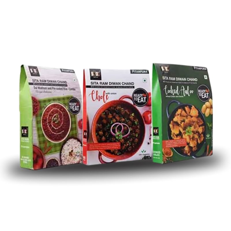 Sita Ram Diwan Chand Ready to Eat Dal Makhani and pre-cooked rice Combo | Chole onion | Aaloo 300 Gram Each| No Preservatives |No Artificial Flavors |100% Natural Ingredients |Tasty Snacks - Pack of 3