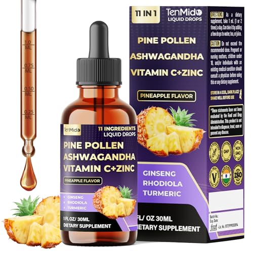 Tenmido Pine Pollen Tincture - 11in1 with Ashwagandha, Panax Ginseng, Rhodiola Rosea, Turmeric