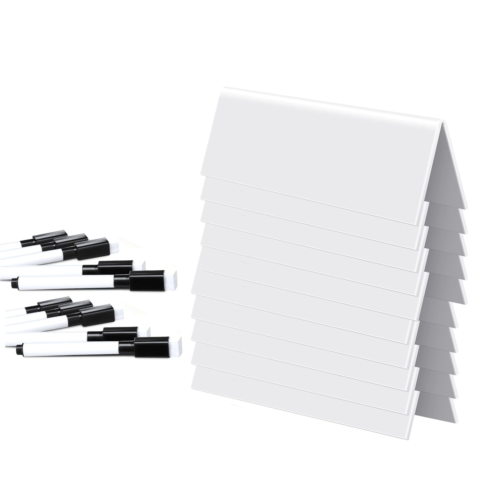 SHINLHUA 10 / 20Pcs V Shape Acrylic Table Name Card Holders Erasable Acrylic Table Number Sign with Markers for Meetings Erasable V Shape Sign
