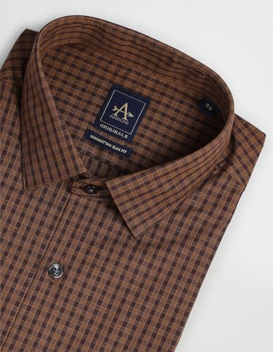 Image of Arrow Micro Check Slim Fit Cotton Formal Shirts for Men - Full Sleeve Shirt for Man
