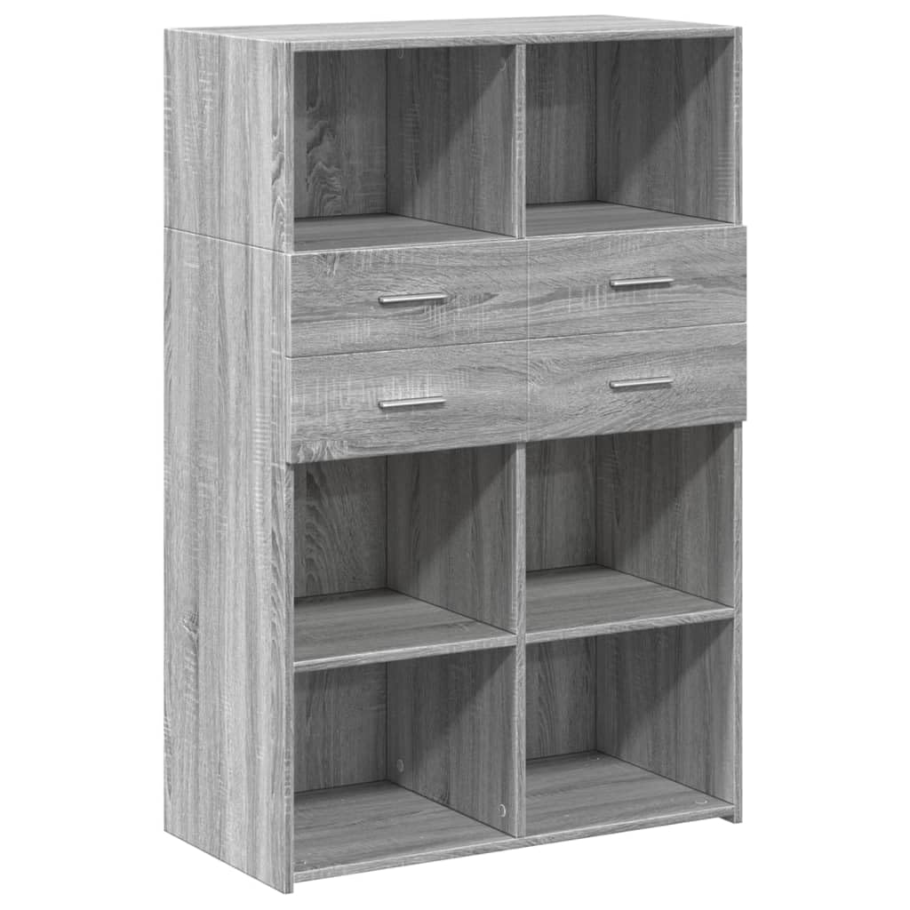 Highboard Sonoma gris 80 x 42,5 x 124 cm, armario de madera con cajones, espacio de almacenamiento versátil para salón, dormitorio