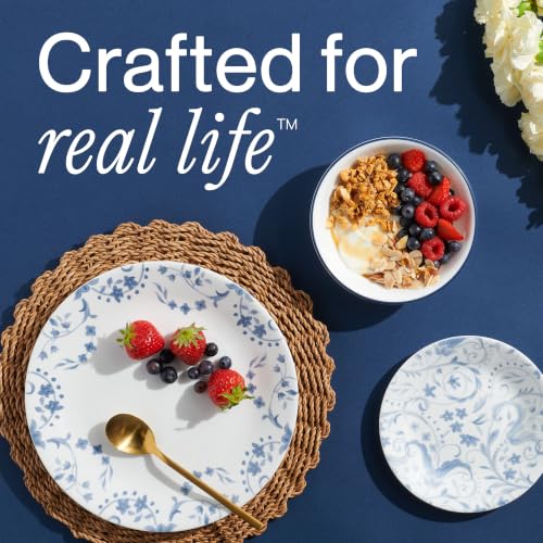 Image of Corelle Vitrelle 18-Piece Service for 6 Dinnerware Set, Triple Layer Glass and Chip Resistant, Lightweight Round Plates and Bowls Set, Darlington