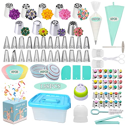 Cake Decorating Supplies Kit for Beginners, Set of 158, 24 Numbered Icing Tips with Pattern Chart, Cake Decorating Supplies with Frosting Tips&Bags Cupcake Decorating Kit Cookie Decorating Supplies