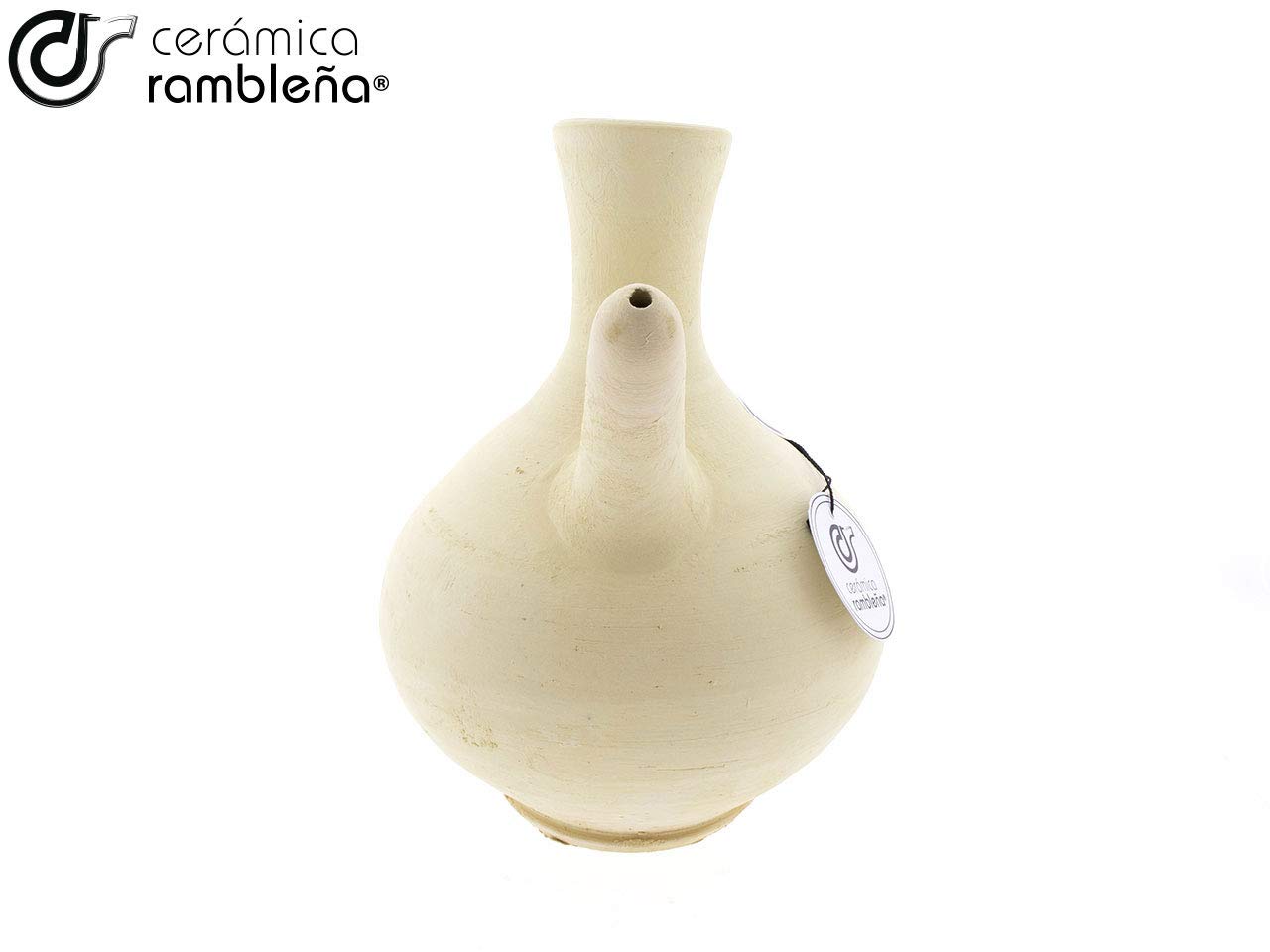 CERÁMICA RAMBLEÑA | Botijo de Vino | Botijo de Barro Tradicional de La Rambla (Córdoba) | 100% Hecho a Mano | 21x16x23 cm | 1.75 litros | Eco