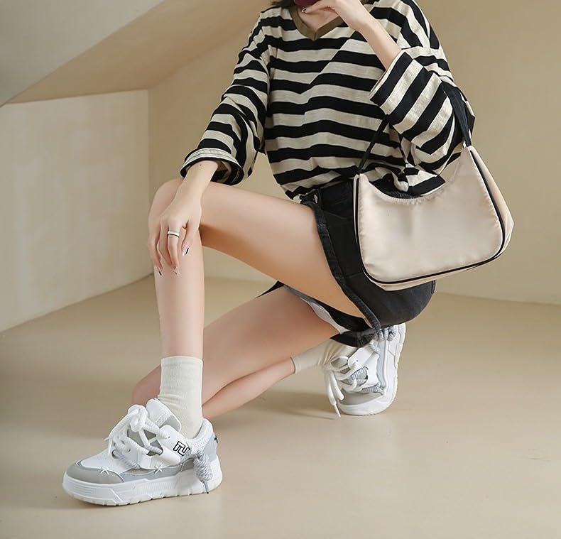 Y2K Wanderschuhe für Damen, niedliche Wanderschuhe, dicke Sohle, flache Plattform, klobig, Kawaii-Stil, GRAU, 37.5 EU