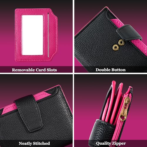 Image of Airkit Small Wallet Women RFID Blocking Soft Leather Bifold Compact Card Holder Wallet for Women with Zipper Coin Pocket 4 ID Window