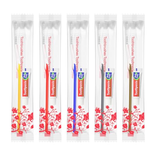 Einmal Zahnbürsten,30 Packungen Einwegzahnbürsten Mit Zahnpasta Set Einzeln Verpackt für Hotel/Camping/Pflegeheim/Wohltätigkeit (5 Farben)