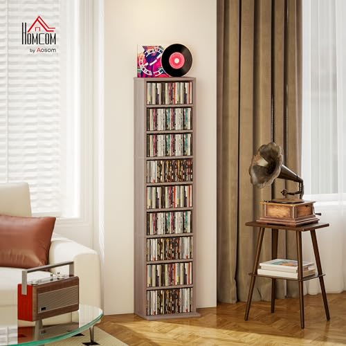 HOMCOM 260 CD/120 DVD Storage Unit, Blu-ray Media Storage Shelf with 9 Compartments and 6 Adjustable Shelves, CD Tower for Living Room, Bedroom, Office, Natural Wood Finish