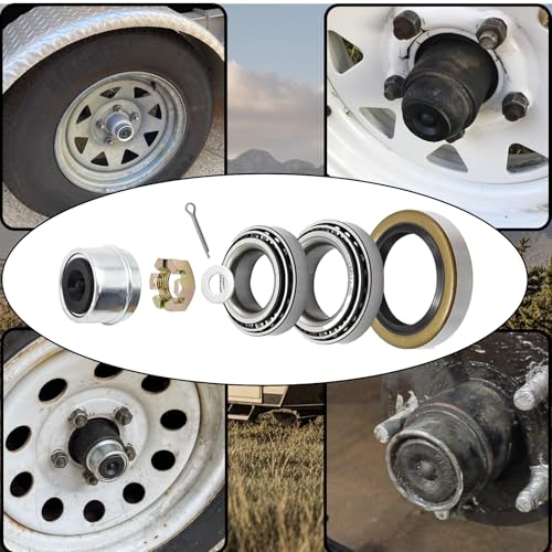 Image of 2 Sets 3500 lb Trailer Axle Bearing Kits, L68149 L44649 Boat Wheel Bearing Kit with 1.98'' Dust Caps, 171255TB /10-19 Grease Seals, Cotter Pins, Axle Nuts & Washers for 1-3 /8'' to1-1 /16'' #84 Spindle