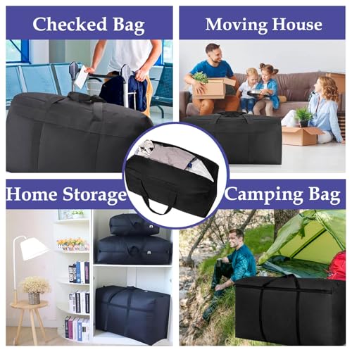 Kongming 2 Stück 180L Aufbewahrungstasche xxl Wasserdichte 600D Oxford Schwarz Extra Groß Umzugstaschen mit Reißverschluss Handgriff für Bettdecken Kissen Kleidung Bettwäsche Aufbewahrung Umzug