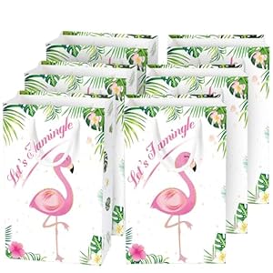 WERNNSAI 16 PCS Flamingo Gift Bags Tropical Themed Party Favors for Girls Kids Durable Paper Goodies Treat Bags Birthday Wedding Baby Shower Pool Party Supplies