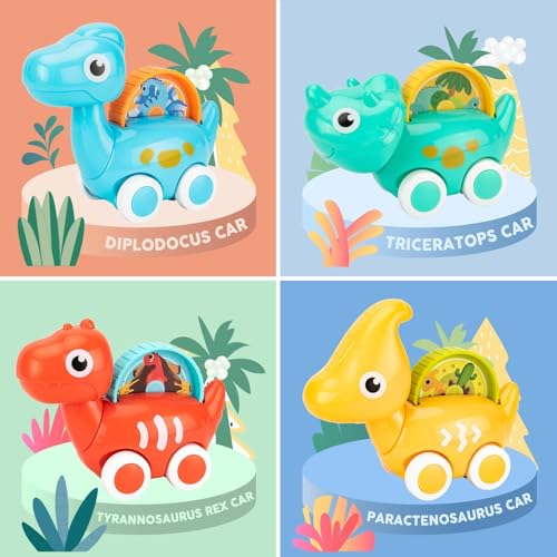Image of PLUSPOINT Cute Dinosaur Toy car Set with Playmat Fantastic Creatures Toys mat Storage Bag Baby Car Travel Toys Pretend Play Jungle Theme playmat for Kids Birthday Gift Stocking Stuffers for Toddler
