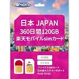 日本 sim 純正Rakutenキャリア 5G,4G,LTE対応 契約不要 本人確認不要 返却不要 かんたん設定 Japan Rakuten Prepaid SIM Card Easy Setup (360日間120GB)