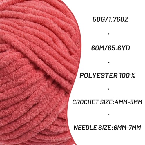 Image of 2 Packs Plush Chenille Chunky Crochet Yarn - Baby Yarn for Crocheting Soft - Velvet Yarns Knitting for Blankets Crafts - Fluffy Amigurumi Yarns 100g /131yds (2 Watermelon Red)
