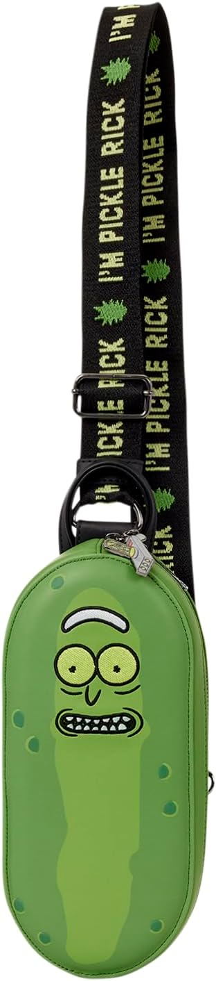 Loungefly Cartoon Network: Rick and Morty - Pickle Rick - Adjustable Sling Crossbody Bag with Zipper Charm - Collectible Bags