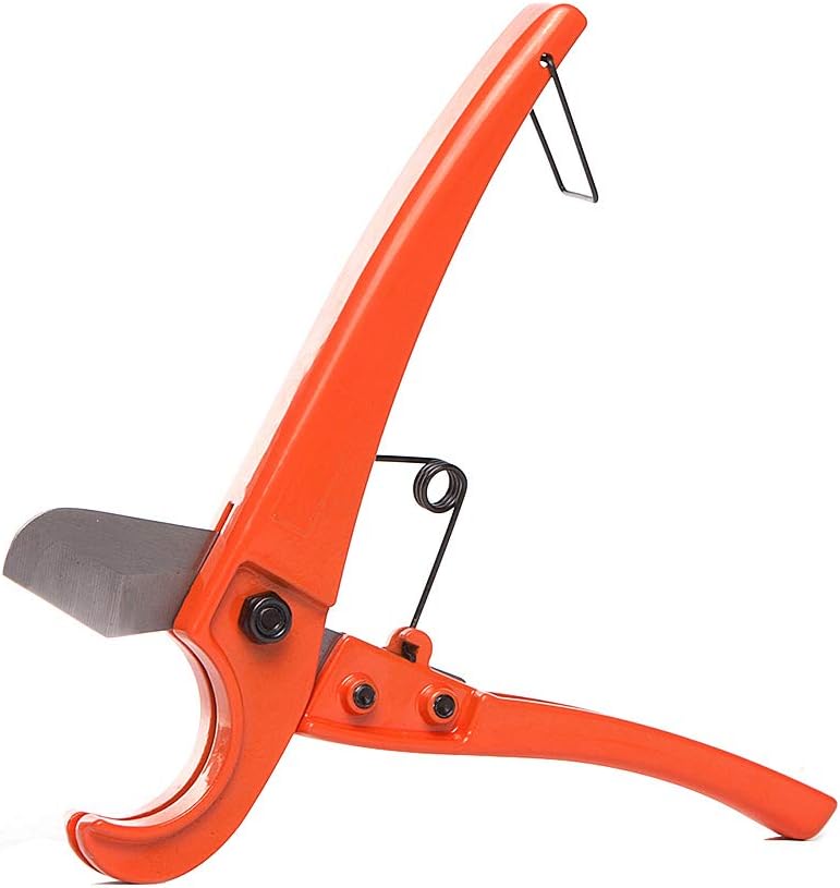 Ratchet-type Tube and Pipe Cutter for Cutting O.D. PEX, PVC, and PPR Plastic Hoses and Plumbing Pipes up to 1-5/8" inches, Ideal for Home Working and Plumbers (orange)