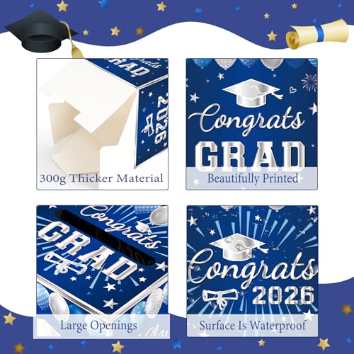 Image of Blue Graduation Congrats Card Box, Class of 2026 Navy Blue Silver Graduation Party Decorations Money Card Boxes Holder, Graduation Gift Card Box for Grad Parties Supplies 8.7 x 8.7 x 8.7 Inch