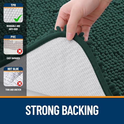 Image of OLANLY Bathroom Rugs Sets 2 Piece, Soft Absorbent Chenille Bath Mats and U-Shaped Contour Toilet Rug Set, Machine Washable Bath Carpet, Home Decor Accessories(47 inchx20 inch+24 inchx20 inch, Blackish Green)