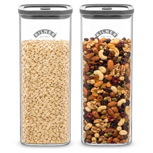 Image of Kilner Premium 2 Pcs x 2 L Fresh Storage Airtight Glass Jar with Vacuum Seal for Cereals, Flour, Dry Goods, Pulses, Daals | BPA-Free, Eco-Friendly Kitchen Container