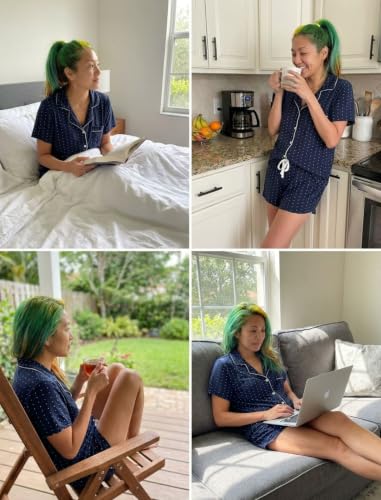 Image of Pjmlifecoco Women's Modal Pajama Set Short Sleeve Button Down Two Piece Soft Sleepwear with Shorts Loungewear S-XXL
