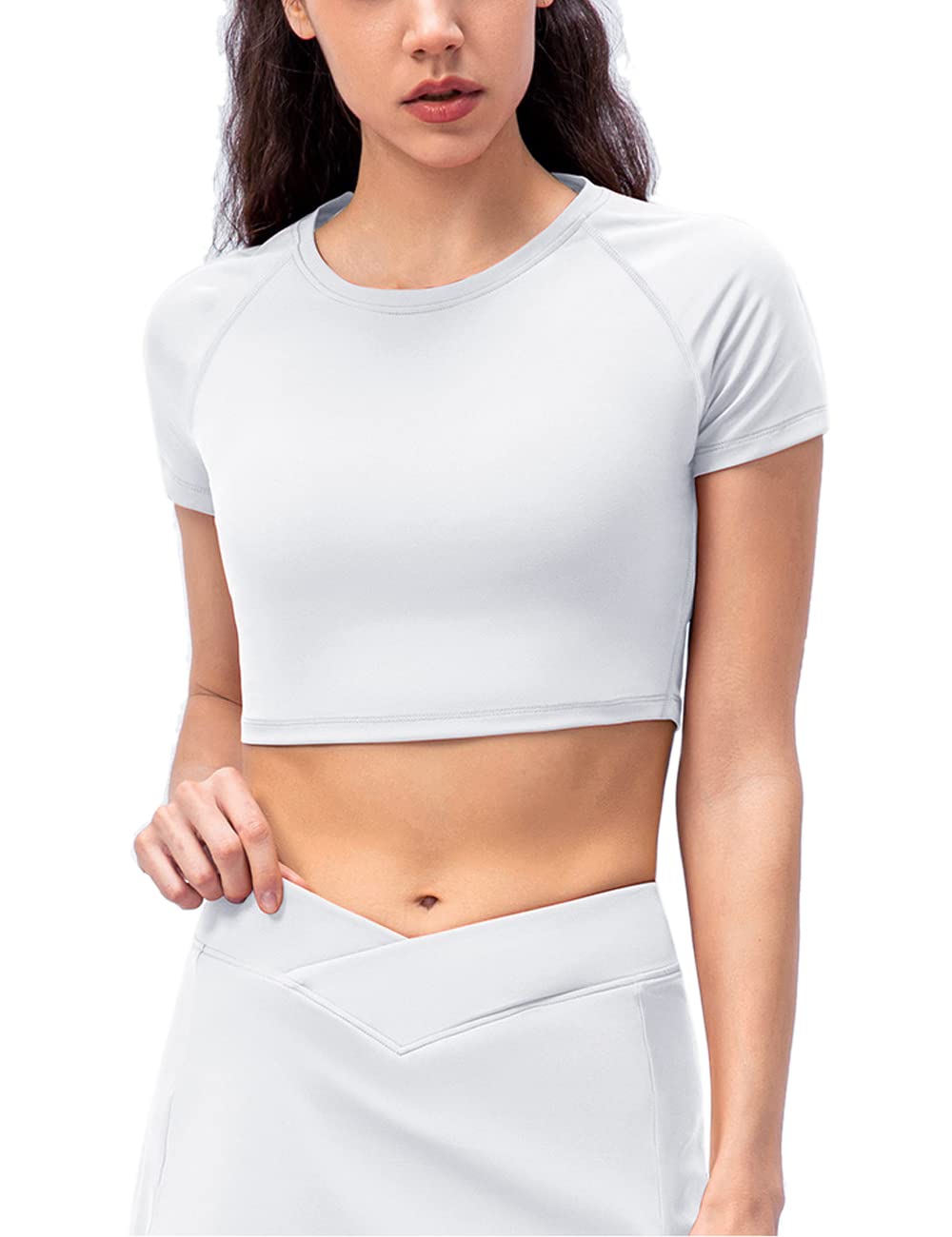 Women's Fitness Seamless Long Sleeve Crop Tops Training Yoga Gym Running Thumb Hole Shirts