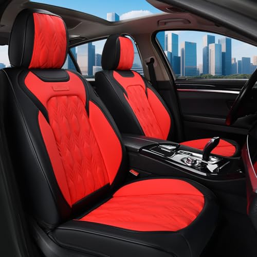 Image of Coverado Car Seat Cover Full Set, Luxury Leather Seat Covers for Front and Rear, Waterproof Seat Covers Auto Seat Cover 5 Seats, Car Seat Protectors Driver Seat Covers Universal for Most Vehicles, Red