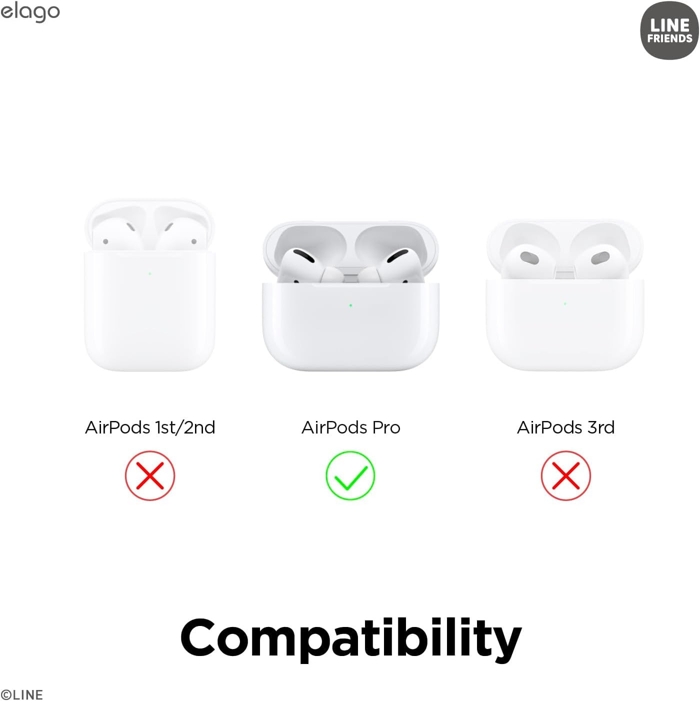 elago l LINE Friends minini Clear Case with Keychain Compatible with AirPods Pro, Durable Full Body Protection, Reduced Yellowing, Reduced smudging [Official Merchandise] (Confetti)