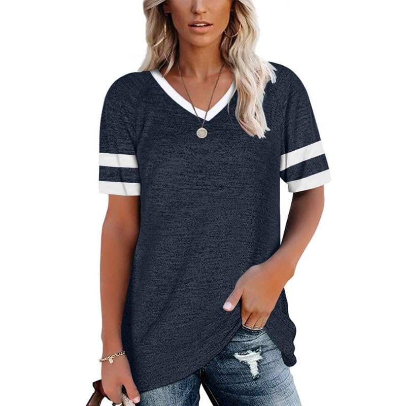 T-shirt d'été pour femme haut respirant manches courtes bleu marine S