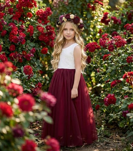 Image of 2Bunnies Girl Peony Lace Back A-Line Straight Tutu Tulle Party Flower Girl Dress