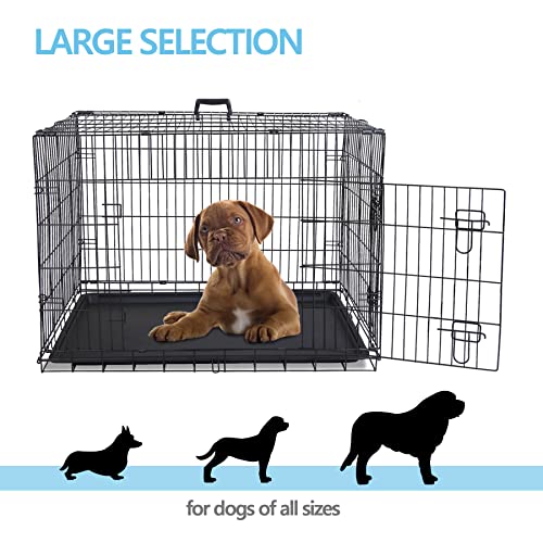 Epetlover 36-Inch Double Door Dog Crates Folding Metal Pet Kennel Wire Cage with Tray for Small Medium Large Sized Dogs, Indoor Outdoor Travel Use