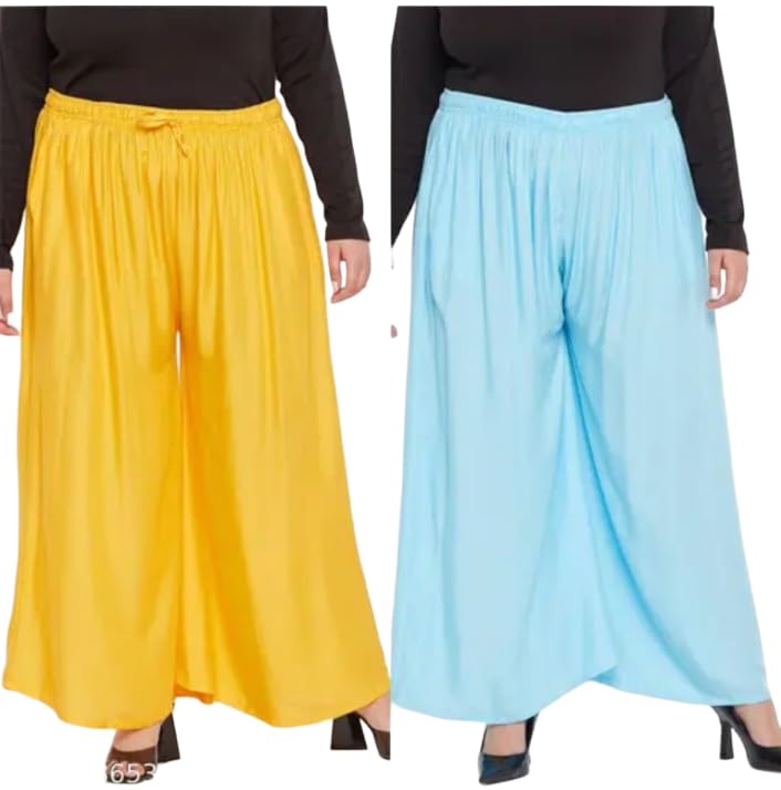 Image of Women's Jumbo Combo Palazzo | Extra Wide Leg Flared Ethnic Trousers | Pack of High Waist Relaxed Fit Palazzos for Women | Stylish Plain Solid Color Bottom Wear for Kurti & Tops | Jumbo Value Pack